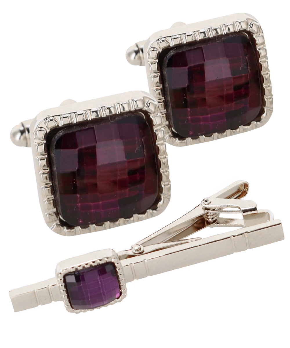 Vittorio Vico Men's Colored Crystal Cufflink &amp; Tie Bar Set in Gift Box