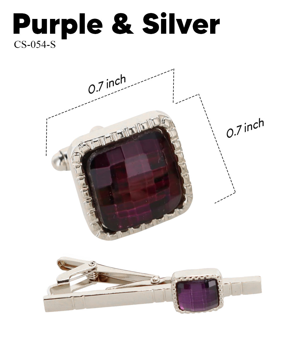 Vittorio Vico Men's Colored Crystal Cufflink &amp; Tie Bar Set in Gift Box