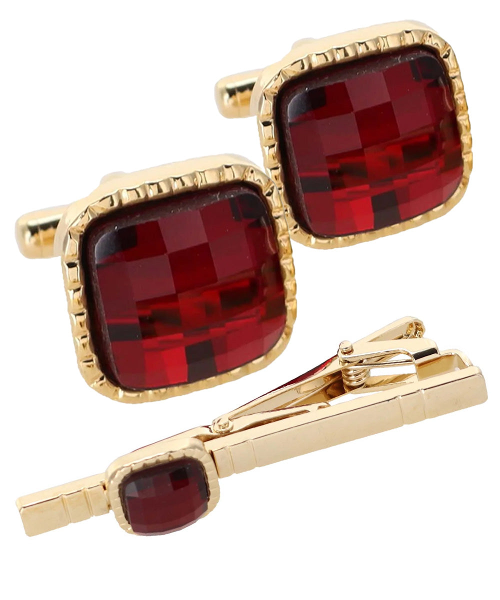 Vittorio Vico Men's Colored Crystal Cufflink &amp; Tie Bar Set in Gift Box