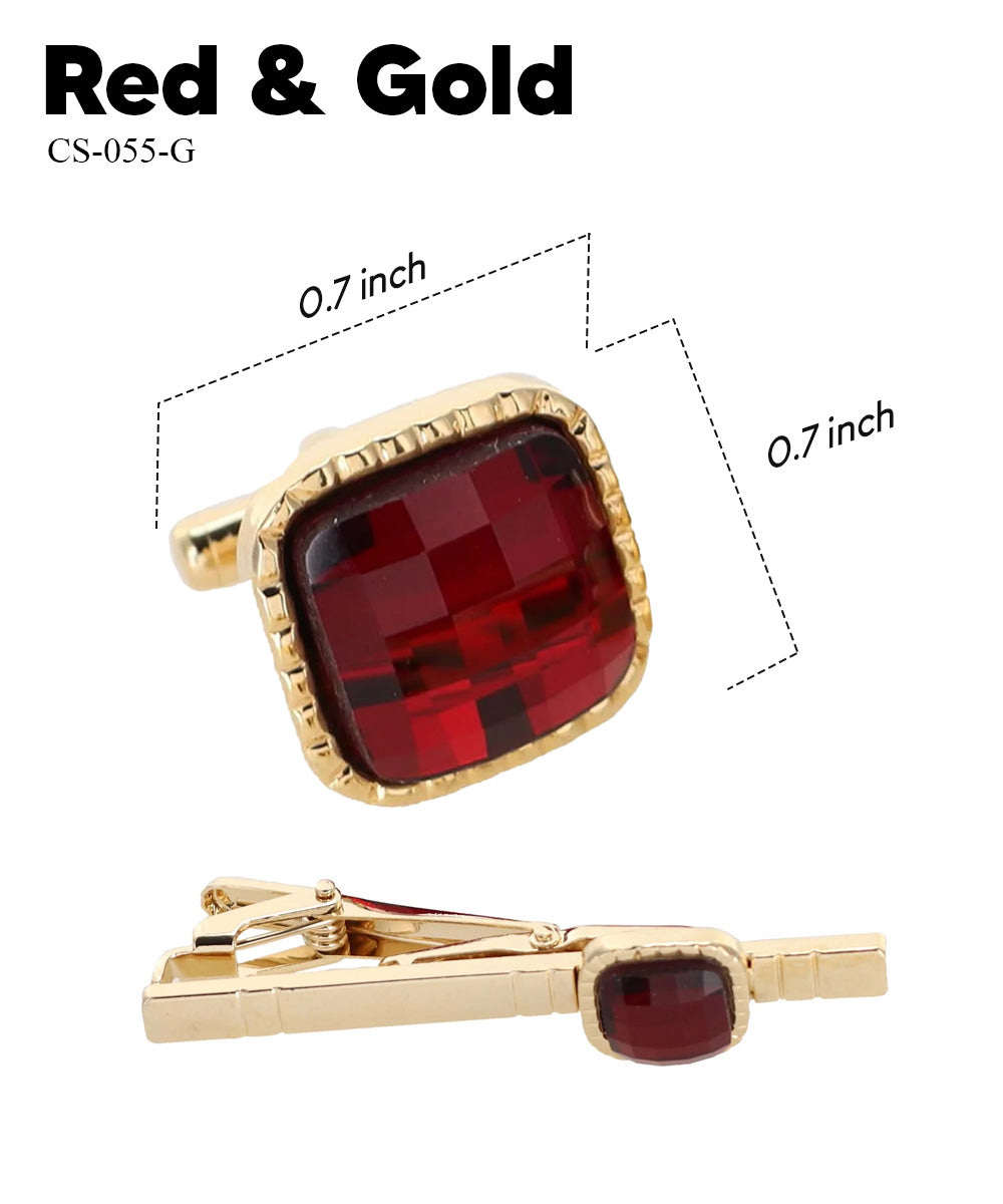 Vittorio Vico Men's Colored Crystal Cufflink &amp; Tie Bar Set in Gift Box