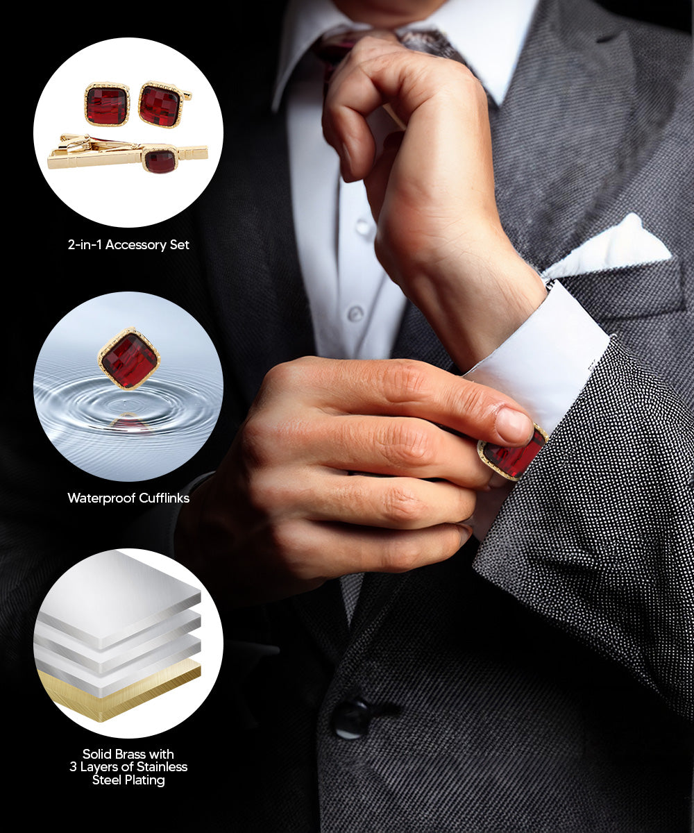 Vittorio Vico Men's Colored Crystal Cufflink &amp; Tie Bar Set in Gift Box