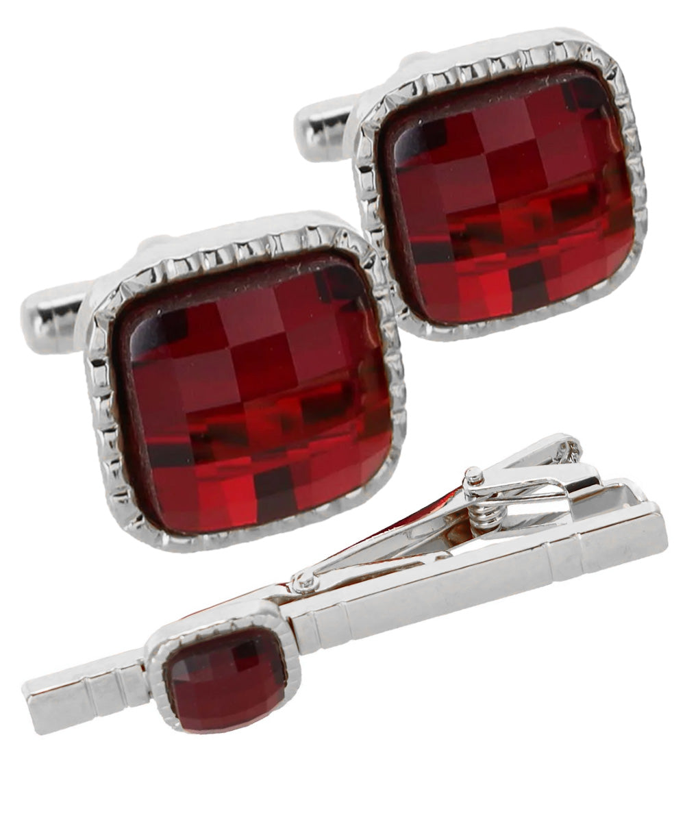 Vittorio Vico Men's Colored Crystal Cufflink &amp; Tie Bar Set in Gift Box