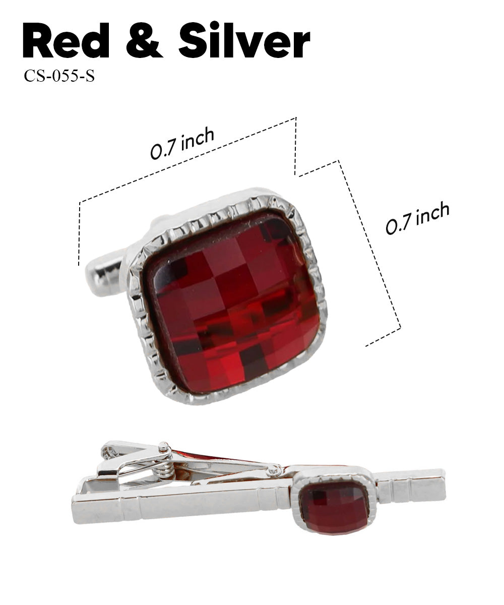Vittorio Vico Men's Colored Crystal Cufflink &amp; Tie Bar Set in Gift Box