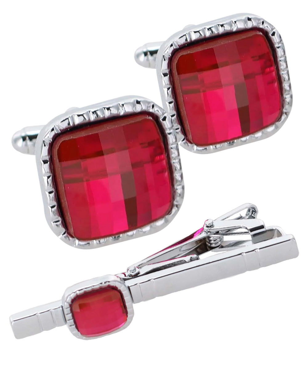 Vittorio Vico Men's Colored Crystal Cufflink &amp; Tie Bar Set in Gift Box