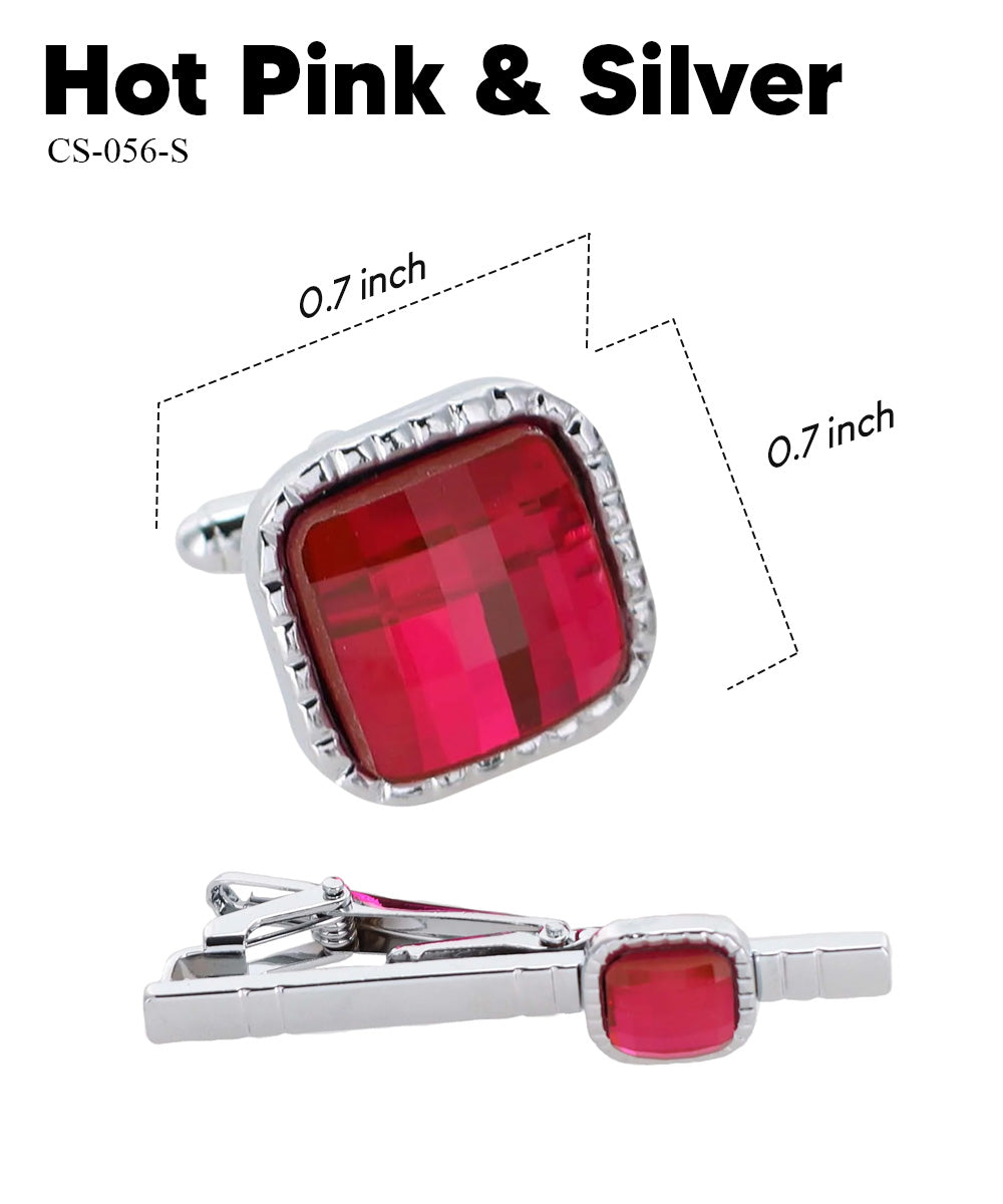 Vittorio Vico Men's Colored Crystal Cufflink &amp; Tie Bar Set in Gift Box