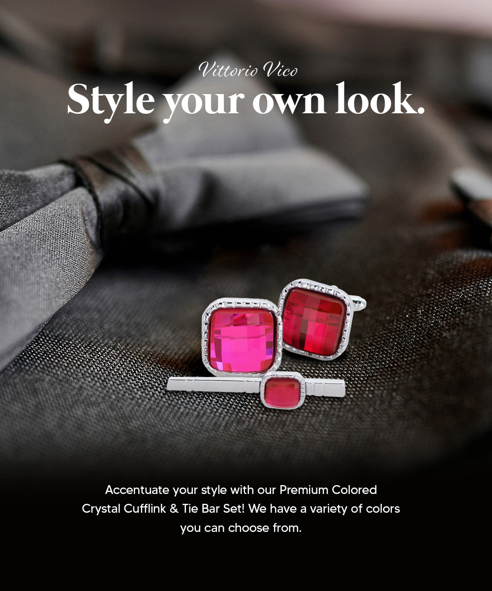 Vittorio Vico Men's Colored Crystal Cufflink &amp; Tie Bar Set in Gift Box