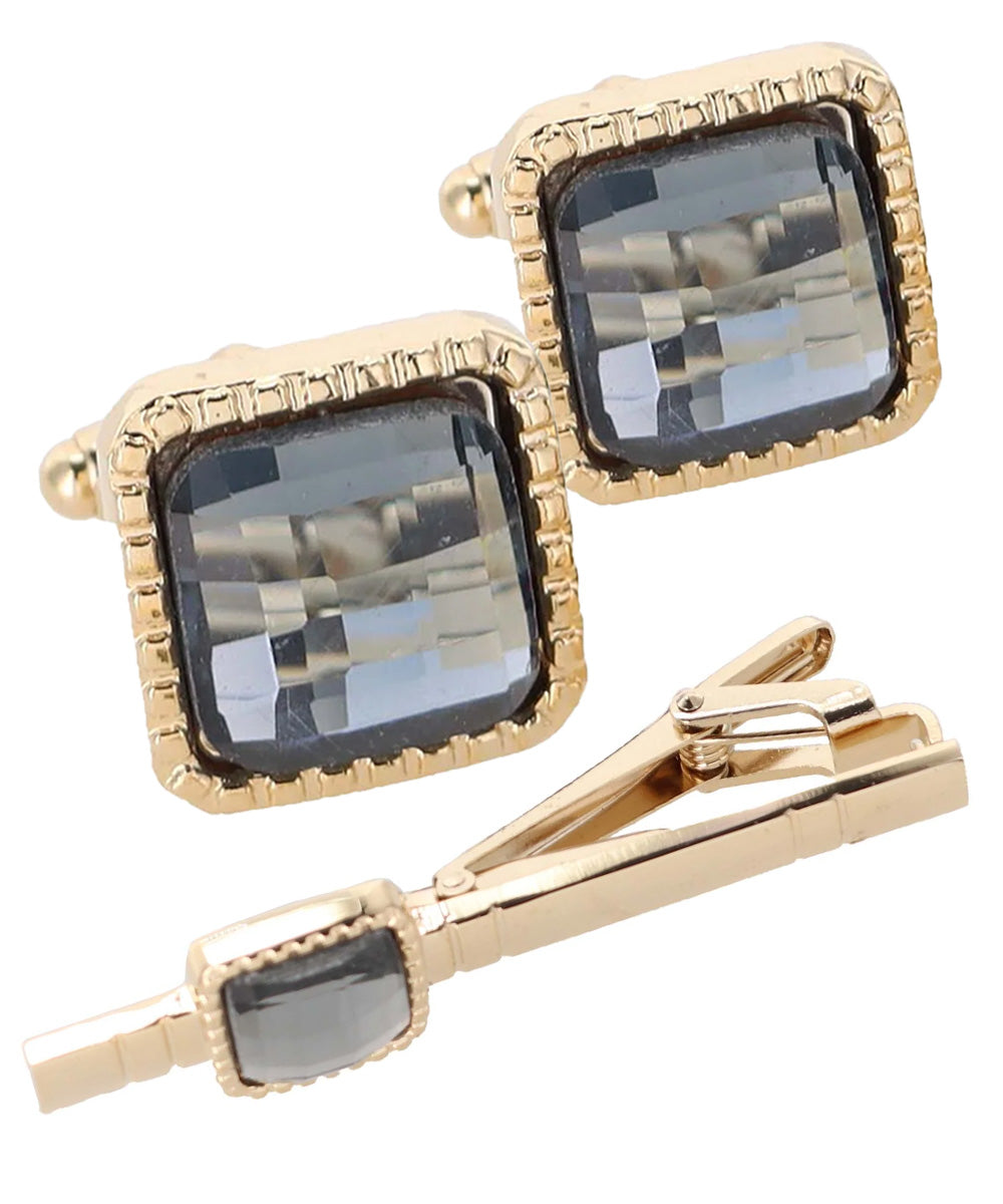 Vittorio Vico Men's Colored Crystal Cufflink &amp; Tie Bar Set in Gift Box