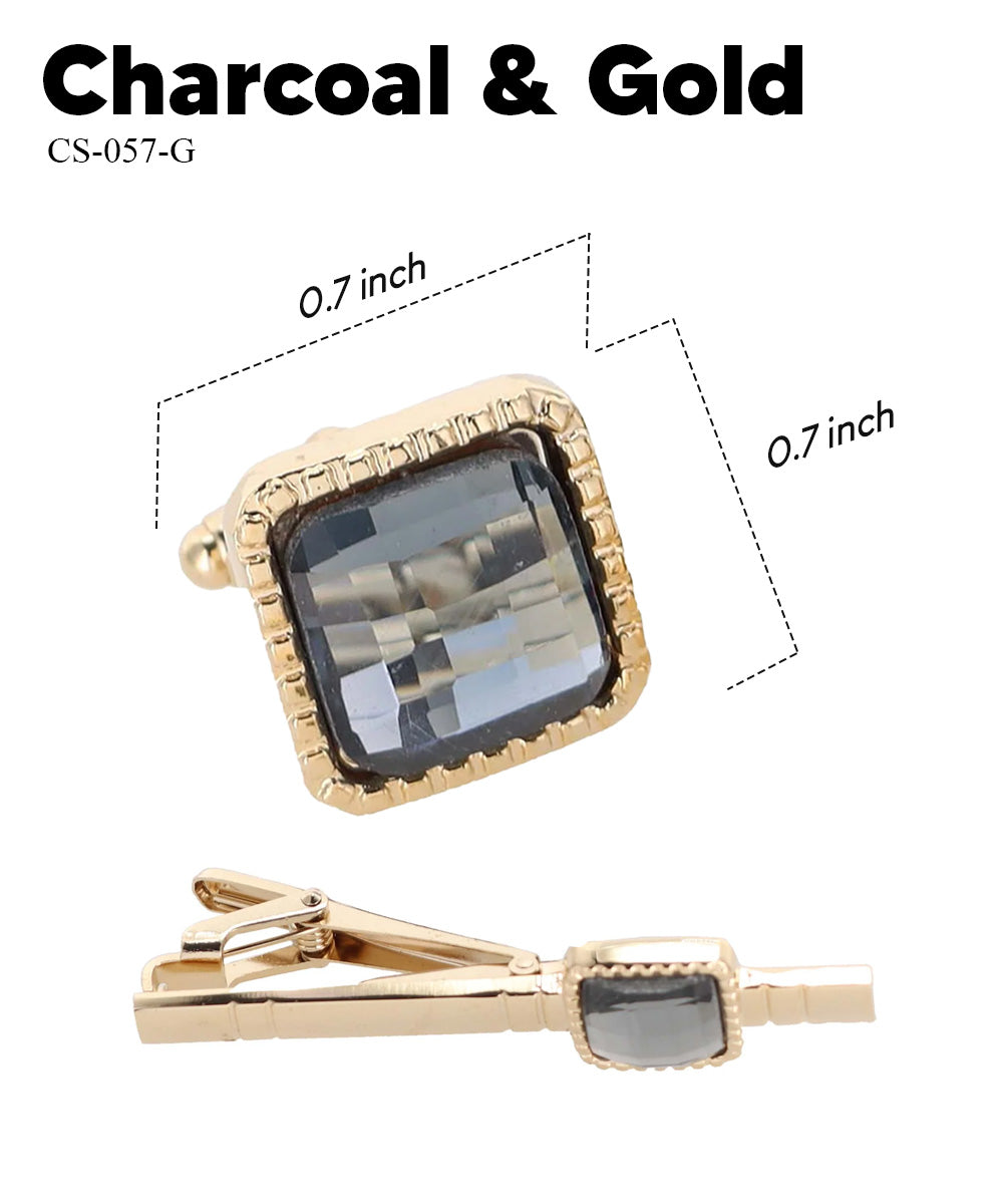 Vittorio Vico Men's Colored Crystal Cufflink &amp; Tie Bar Set in Gift Box