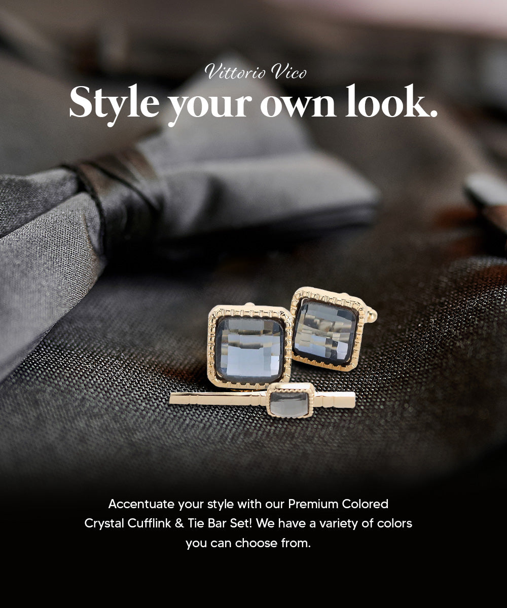 Vittorio Vico Men's Colored Crystal Cufflink &amp; Tie Bar Set in Gift Box