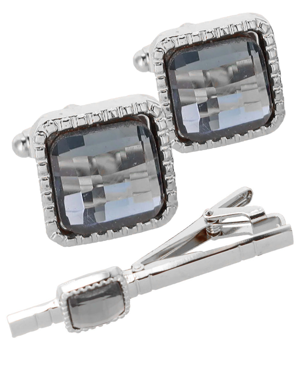 Vittorio Vico Men's Colored Crystal Cufflink &amp; Tie Bar Set in Gift Box