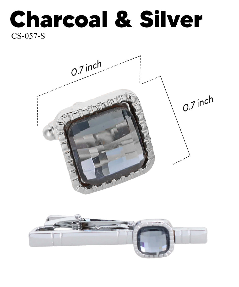 Vittorio Vico Men's Colored Crystal Cufflink &amp; Tie Bar Set in Gift Box