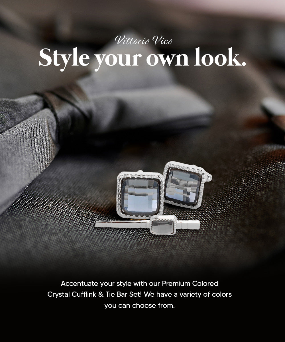 Vittorio Vico Men's Colored Crystal Cufflink &amp; Tie Bar Set in Gift Box