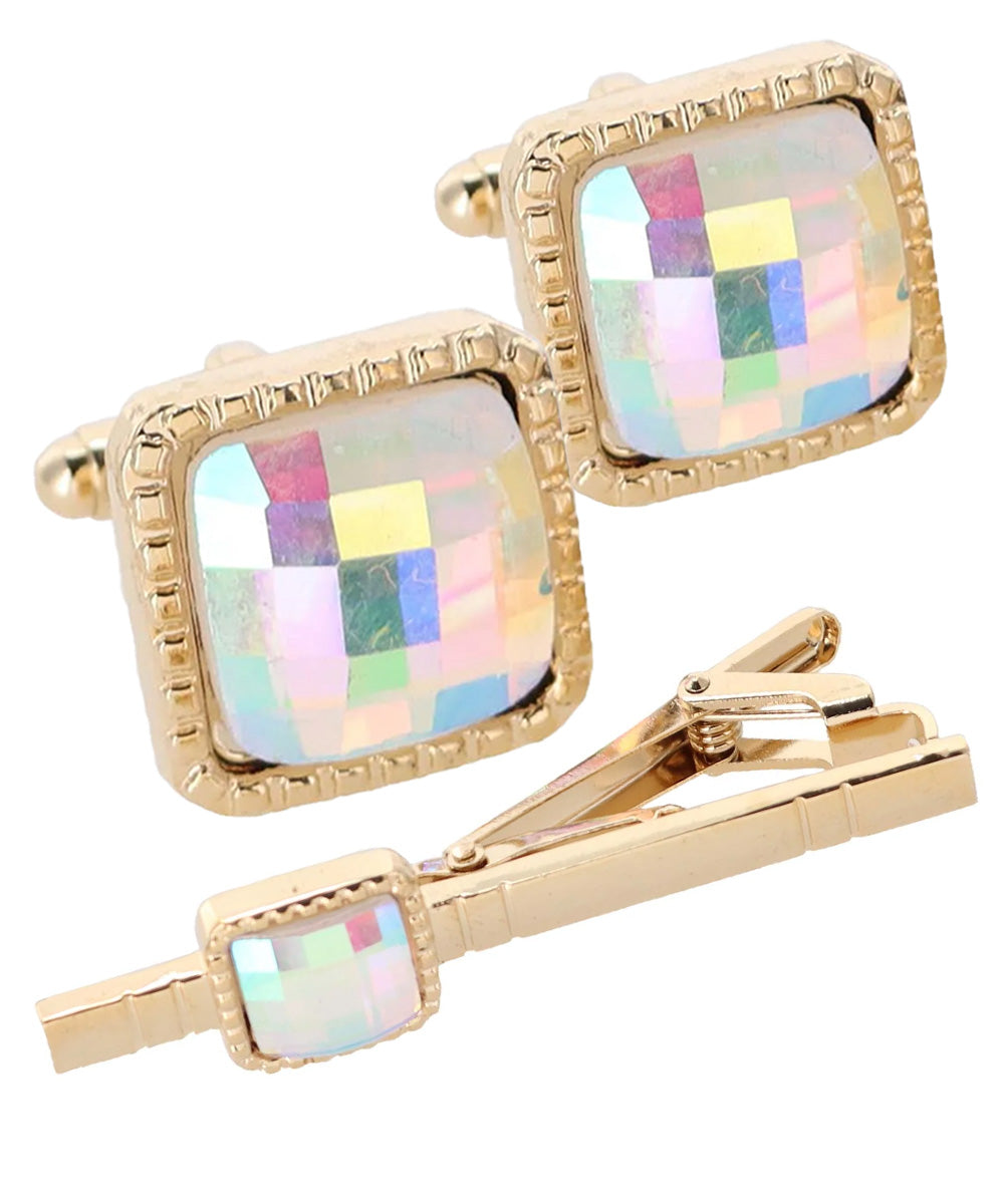 Vittorio Vico Men's Colored Crystal Cufflink &amp; Tie Bar Set in Gift Box