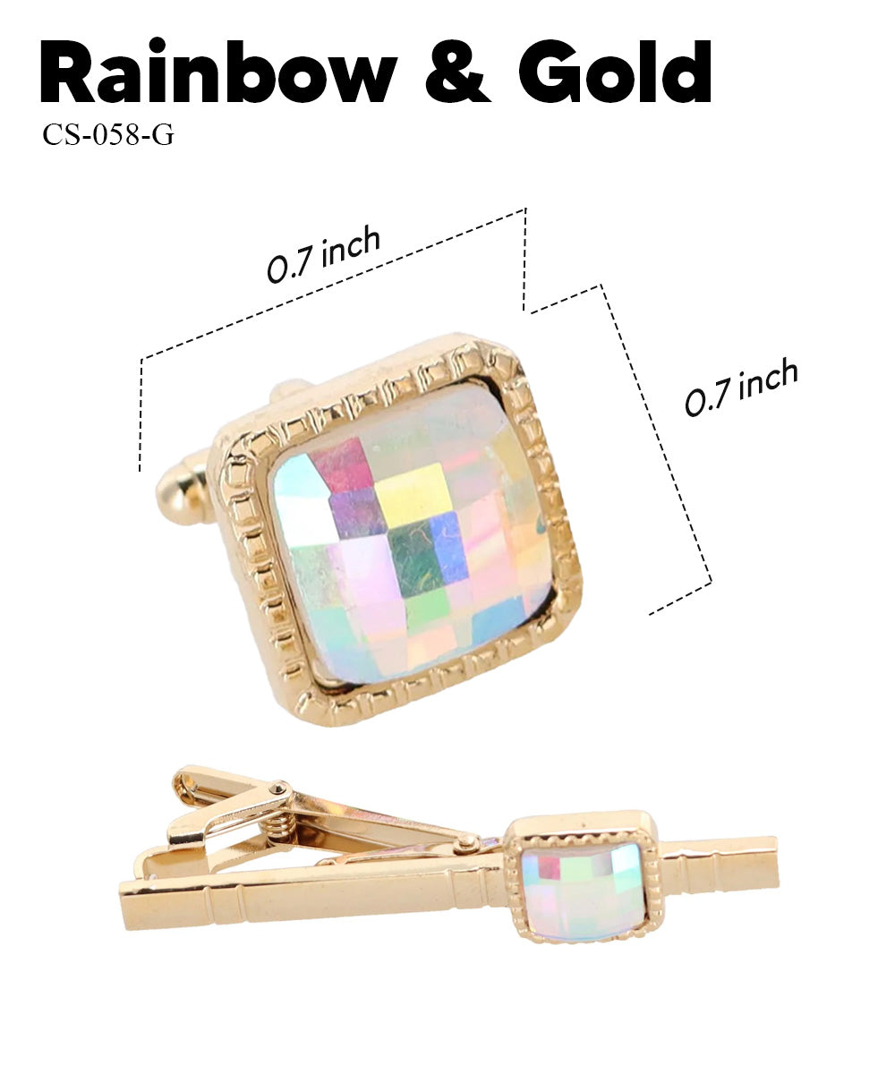 Vittorio Vico Men's Colored Crystal Cufflink &amp; Tie Bar Set in Gift Box