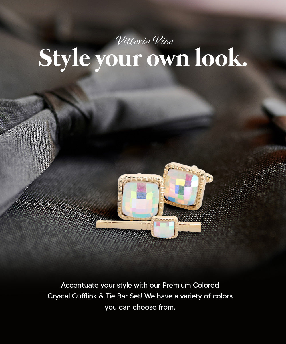 Vittorio Vico Men's Colored Crystal Cufflink &amp; Tie Bar Set in Gift Box