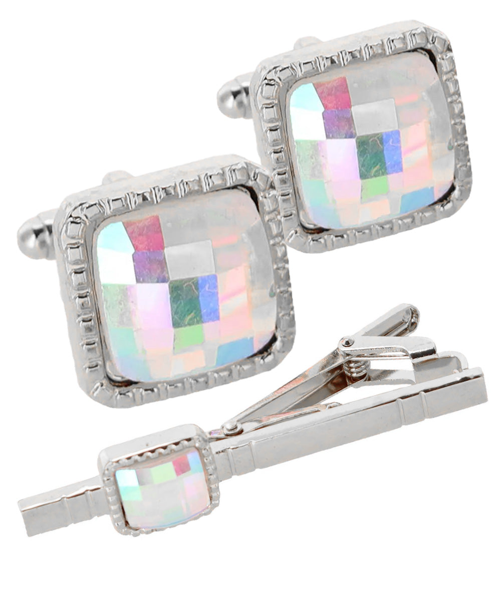 Vittorio Vico Men's Colored Crystal Cufflink &amp; Tie Bar Set in Gift Box