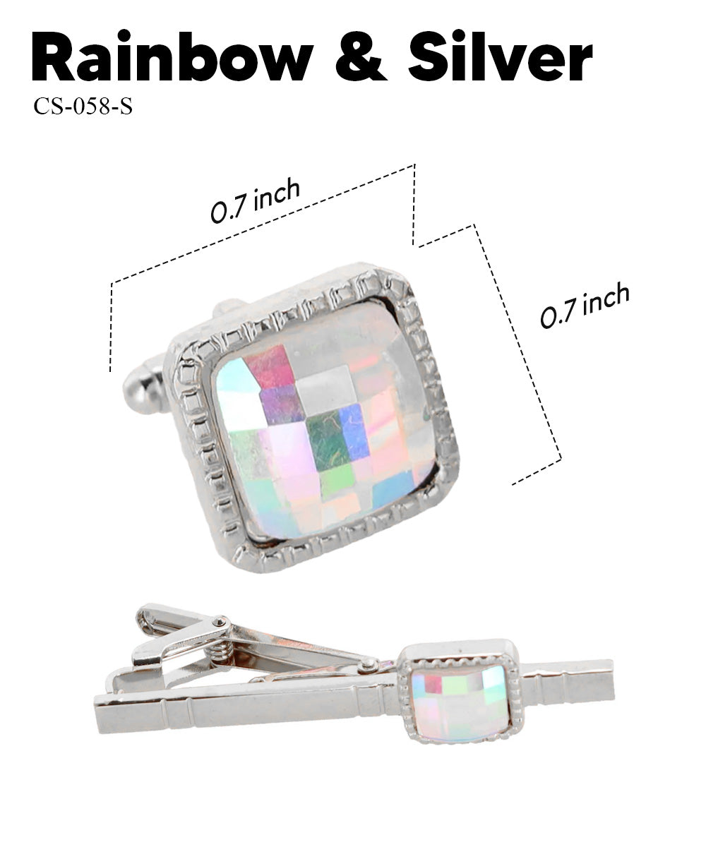 Vittorio Vico Men's Colored Crystal Cufflink &amp; Tie Bar Set in Gift Box