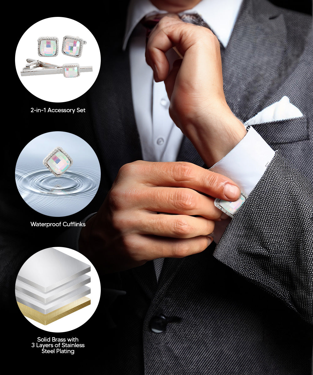 Vittorio Vico Men's Colored Crystal Cufflink &amp; Tie Bar Set in Gift Box