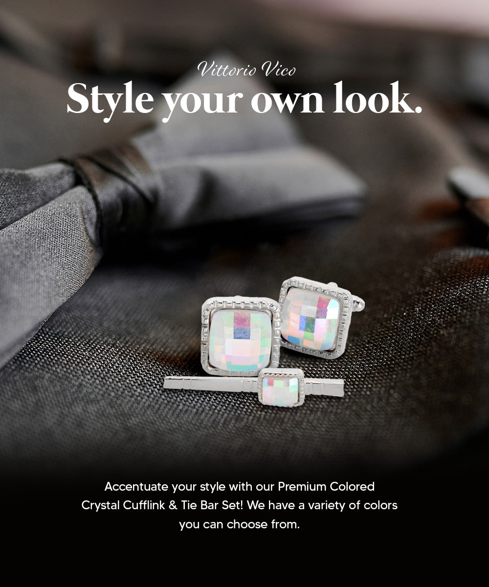 Vittorio Vico Men's Colored Crystal Cufflink &amp; Tie Bar Set in Gift Box