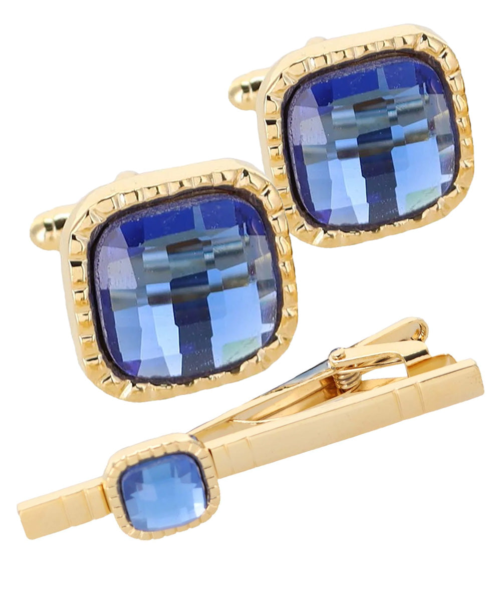 Vittorio Vico Men's Colored Crystal Cufflink &amp; Tie Bar Set in Gift Box
