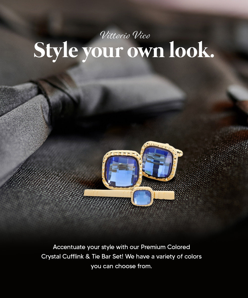 Vittorio Vico Men's Colored Crystal Cufflink &amp; Tie Bar Set in Gift Box