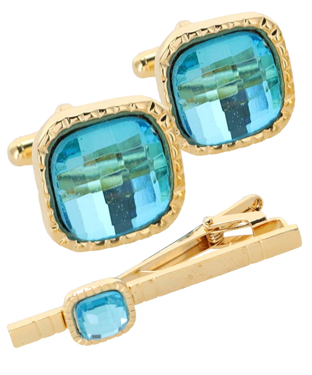 Vittorio Vico Men's Colored Crystal Cufflink &amp; Tie Bar Set in Gift Box
