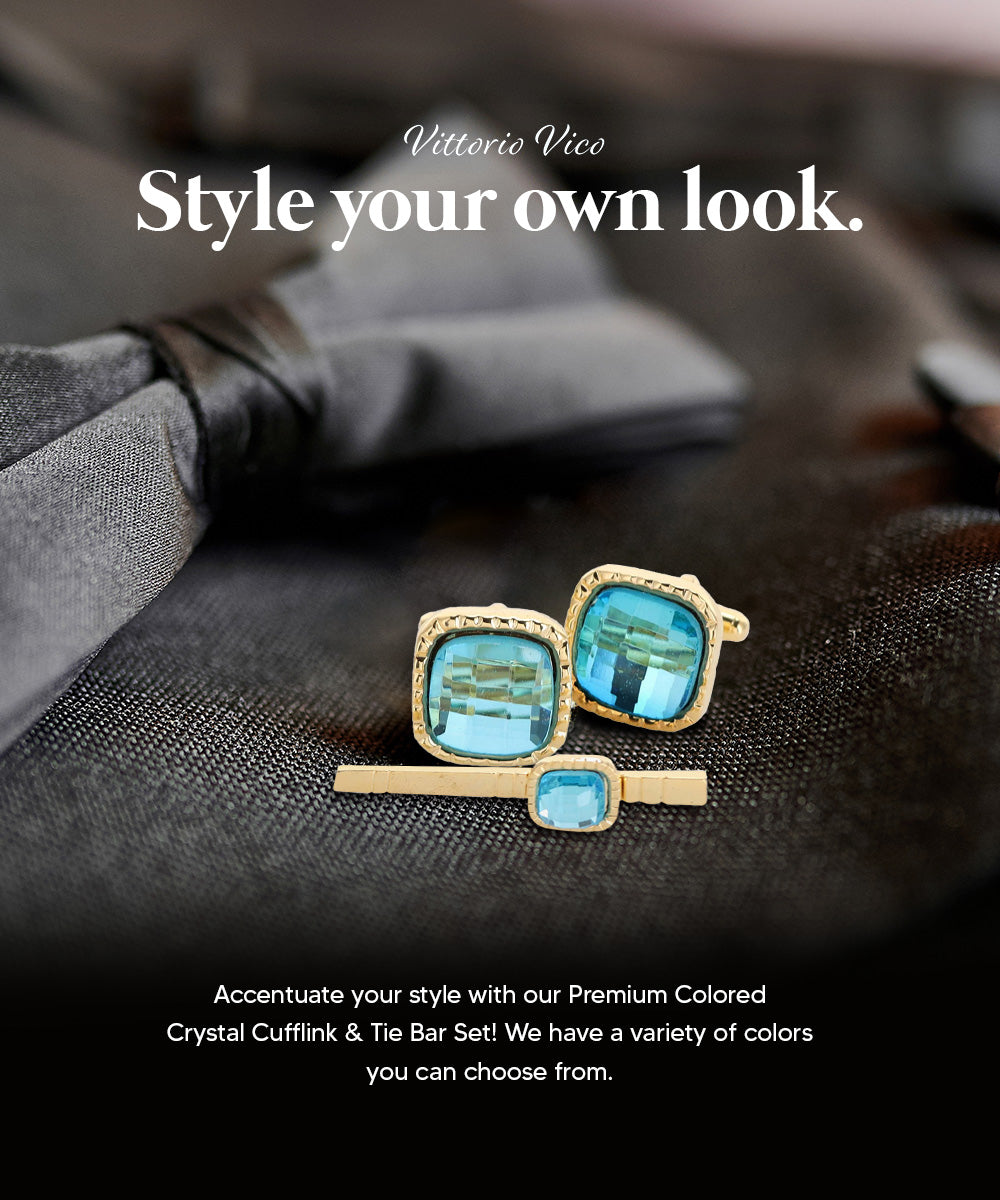 Vittorio Vico Men's Colored Crystal Cufflink &amp; Tie Bar Set in Gift Box