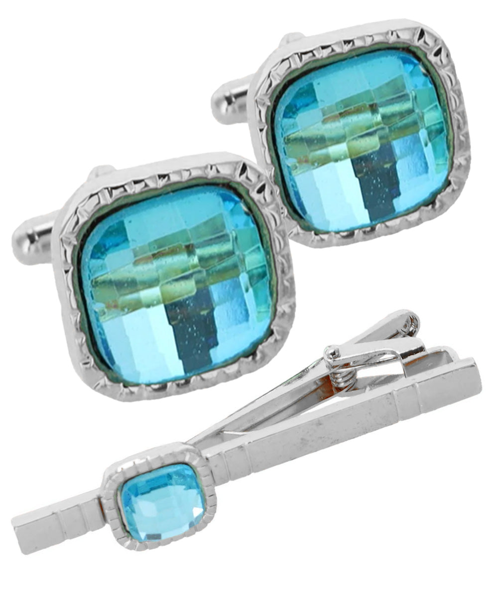 Vittorio Vico Men's Colored Crystal Cufflink &amp; Tie Bar Set in Gift Box