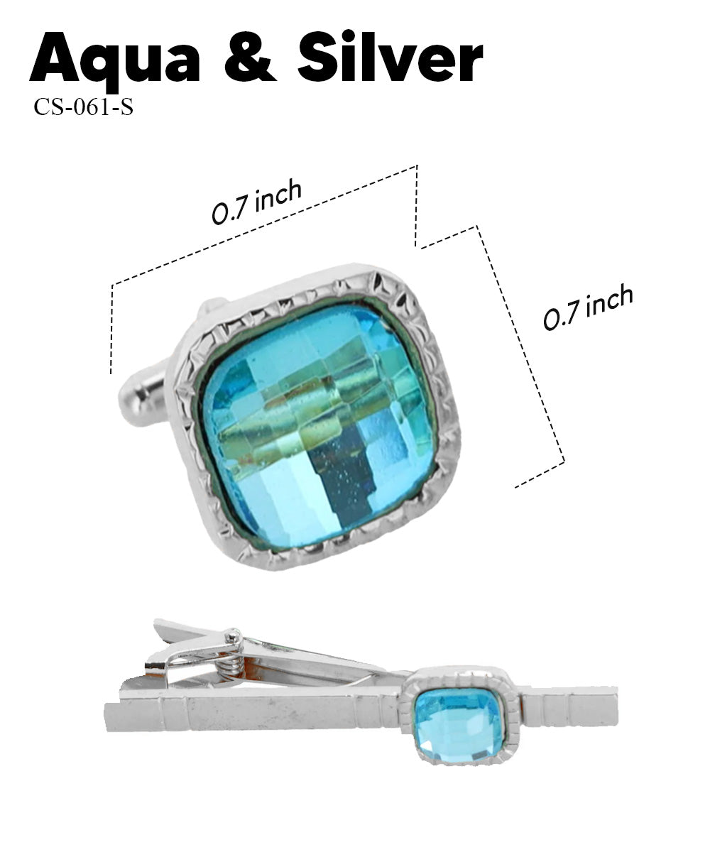 Vittorio Vico Men's Colored Crystal Cufflink &amp; Tie Bar Set in Gift Box