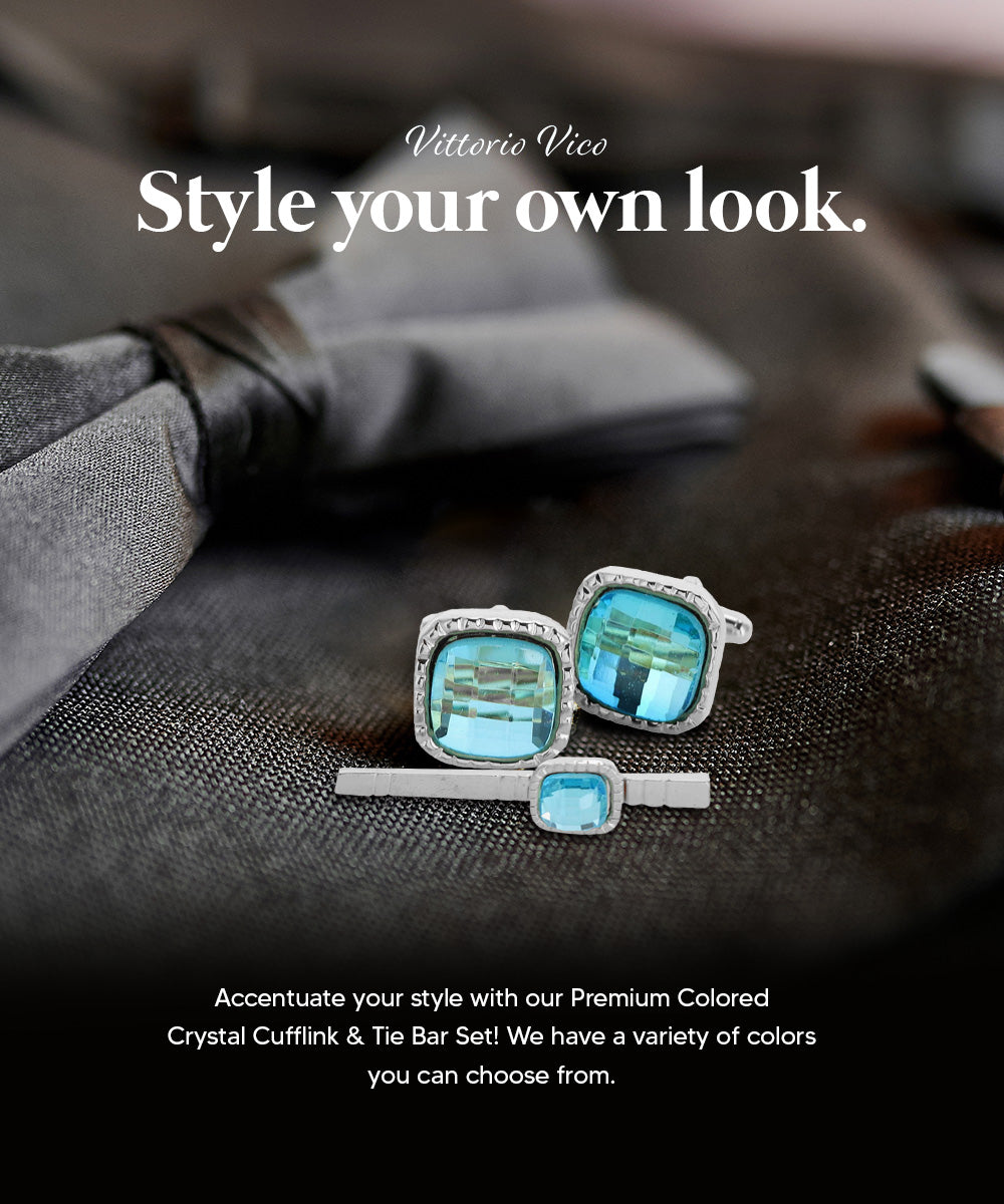 Vittorio Vico Men's Colored Crystal Cufflink &amp; Tie Bar Set in Gift Box