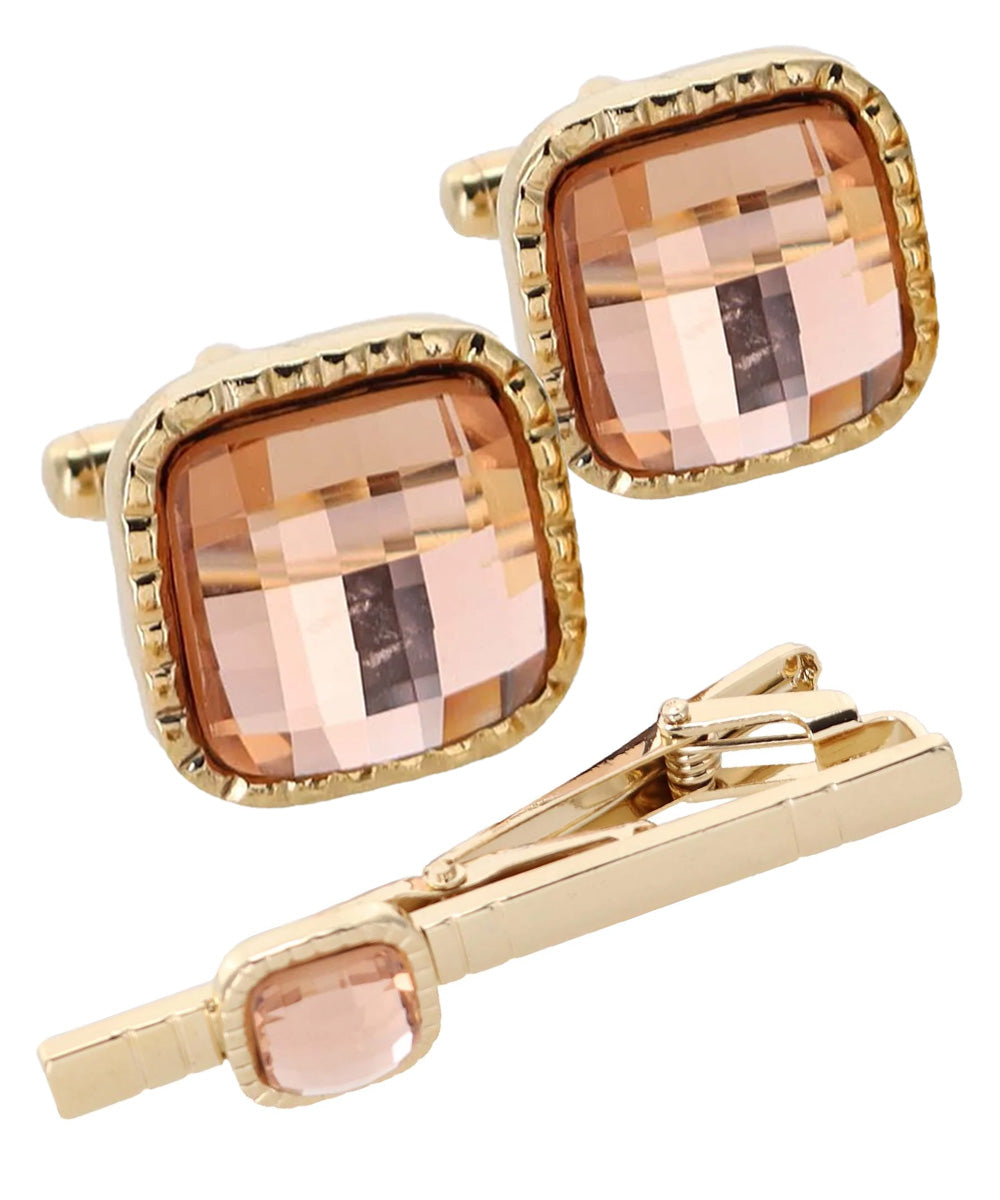 Vittorio Vico Men's Colored Crystal Cufflink &amp; Tie Bar Set in Gift Box