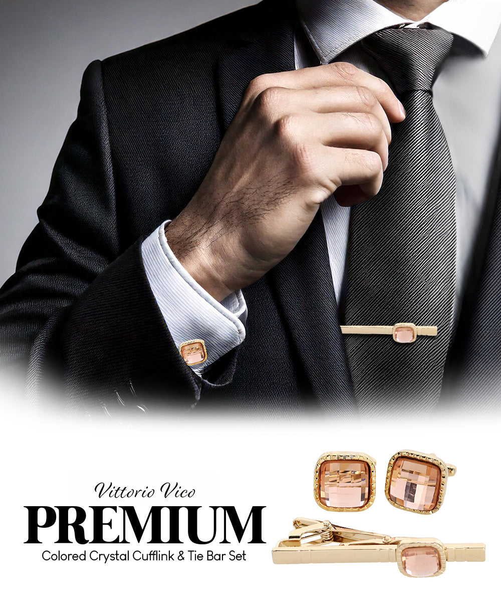 Vittorio Vico Men's Colored Crystal Cufflink &amp; Tie Bar Set in Gift Box