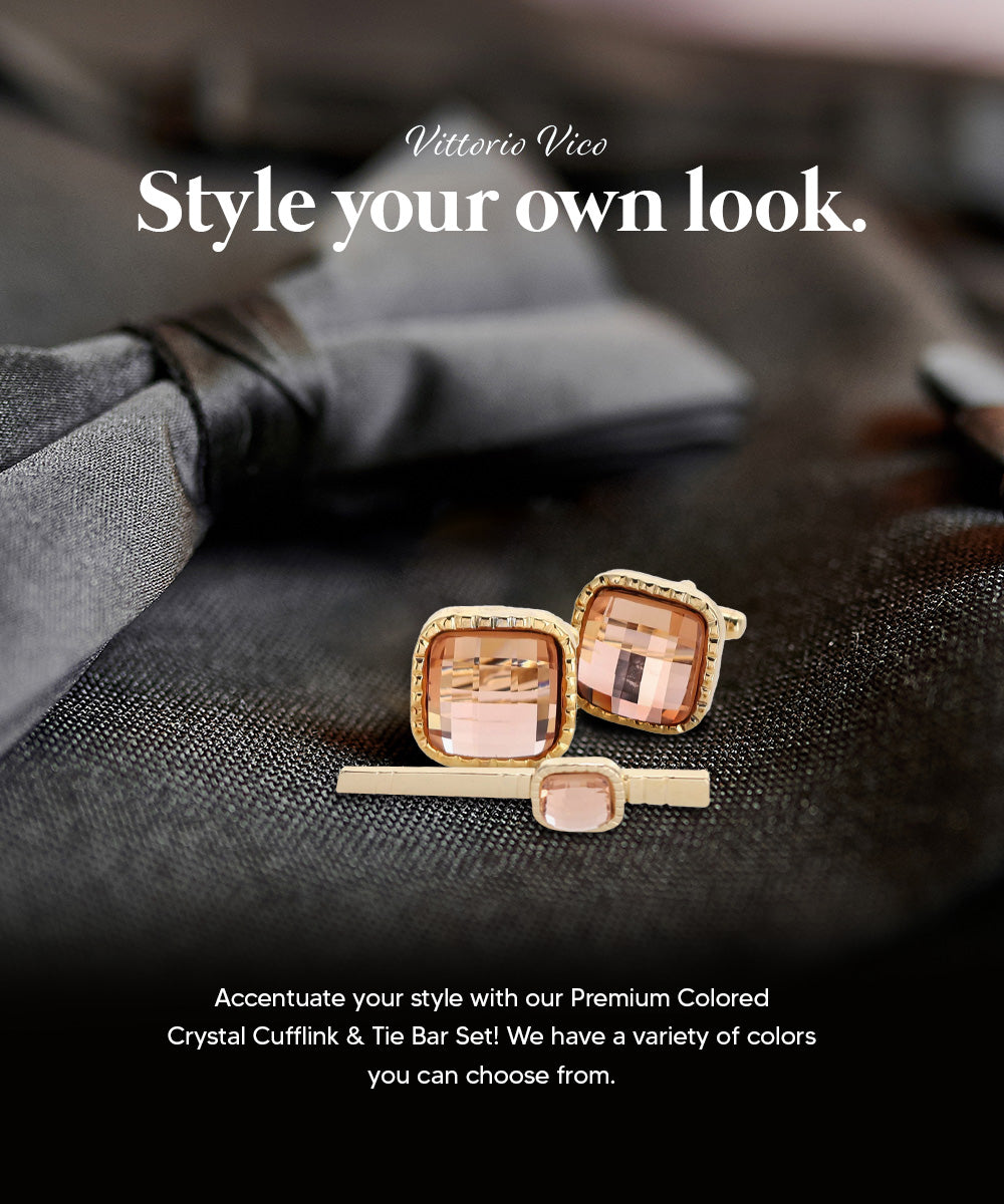 Vittorio Vico Men's Colored Crystal Cufflink &amp; Tie Bar Set in Gift Box