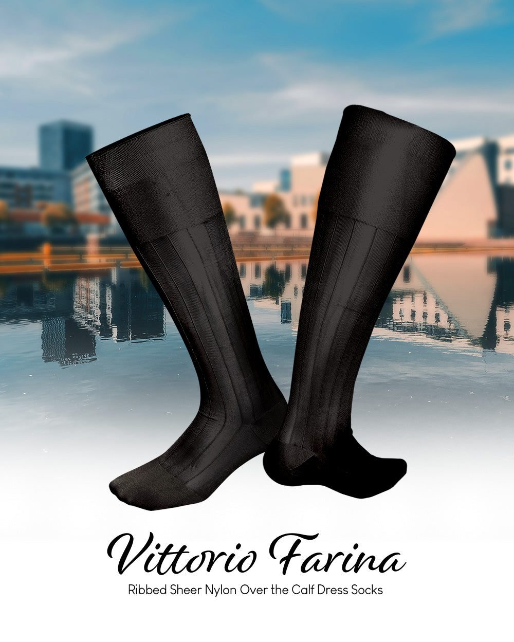 Vittorio Farina Men's Ribbed Shear Nylon Over The Calf Dress Socks