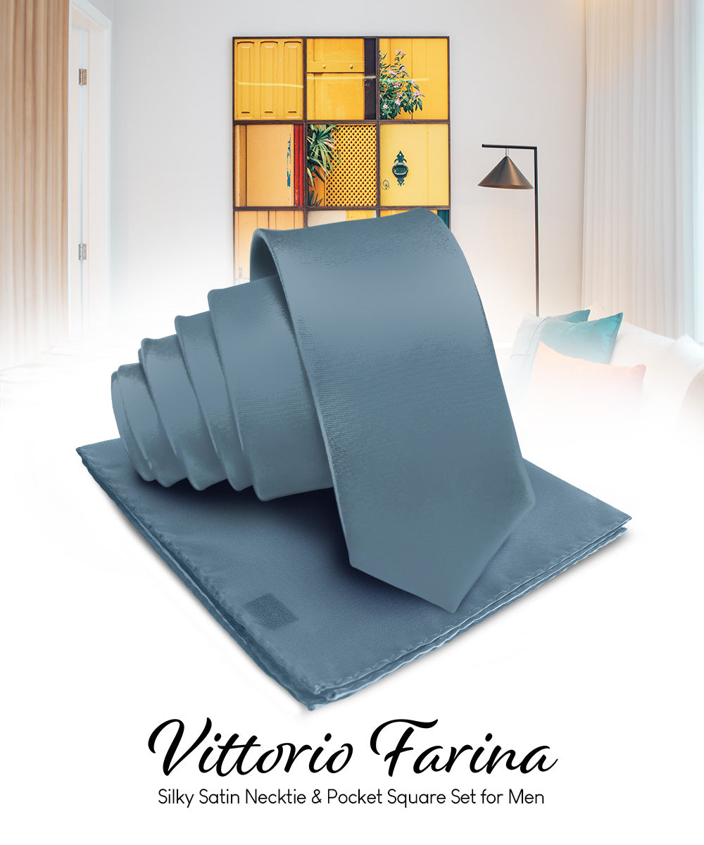 Vittorio Farina Men's Satin Necktie &amp; Pocket Square