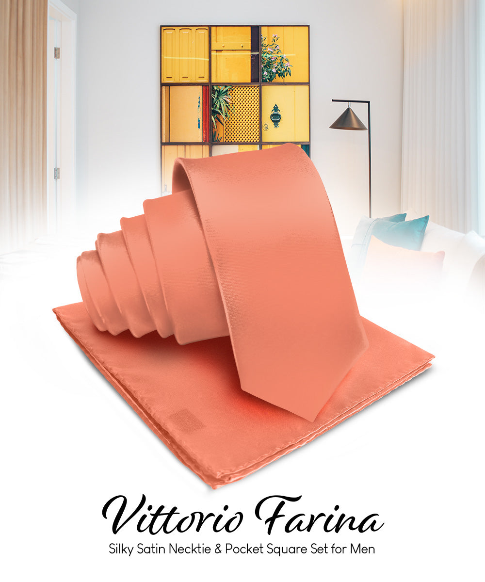 Vittorio Farina Men's Satin Necktie &amp; Pocket Square