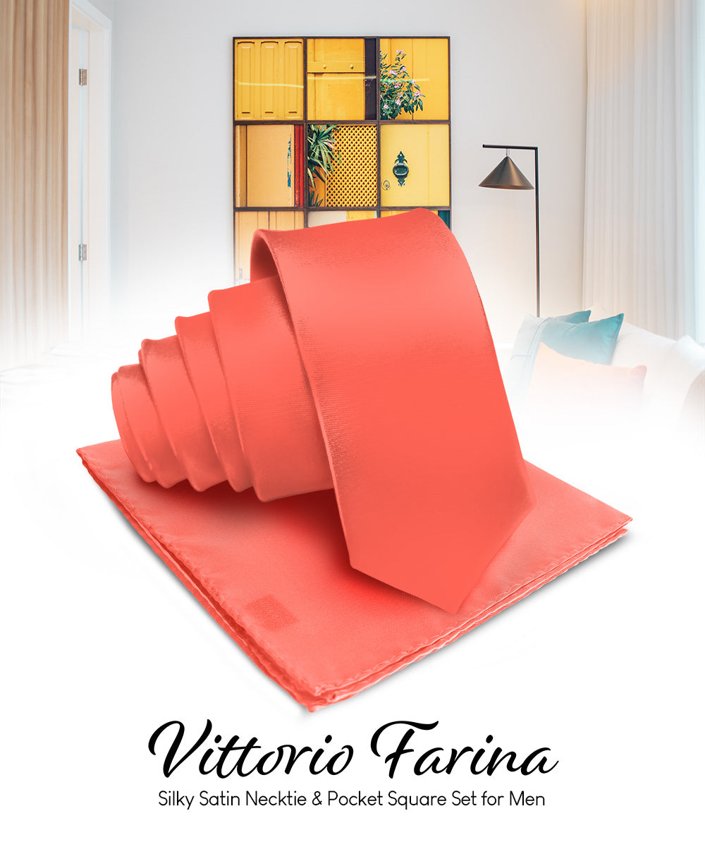 Vittorio Farina Men's Satin Necktie &amp; Pocket Square