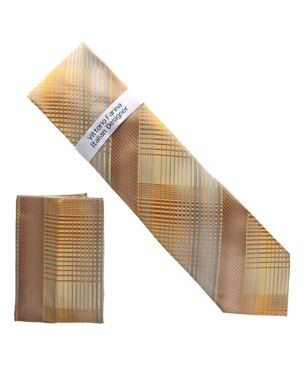 Vittorio Farina Men's Geometric Design Necktie &amp; Pocket Square