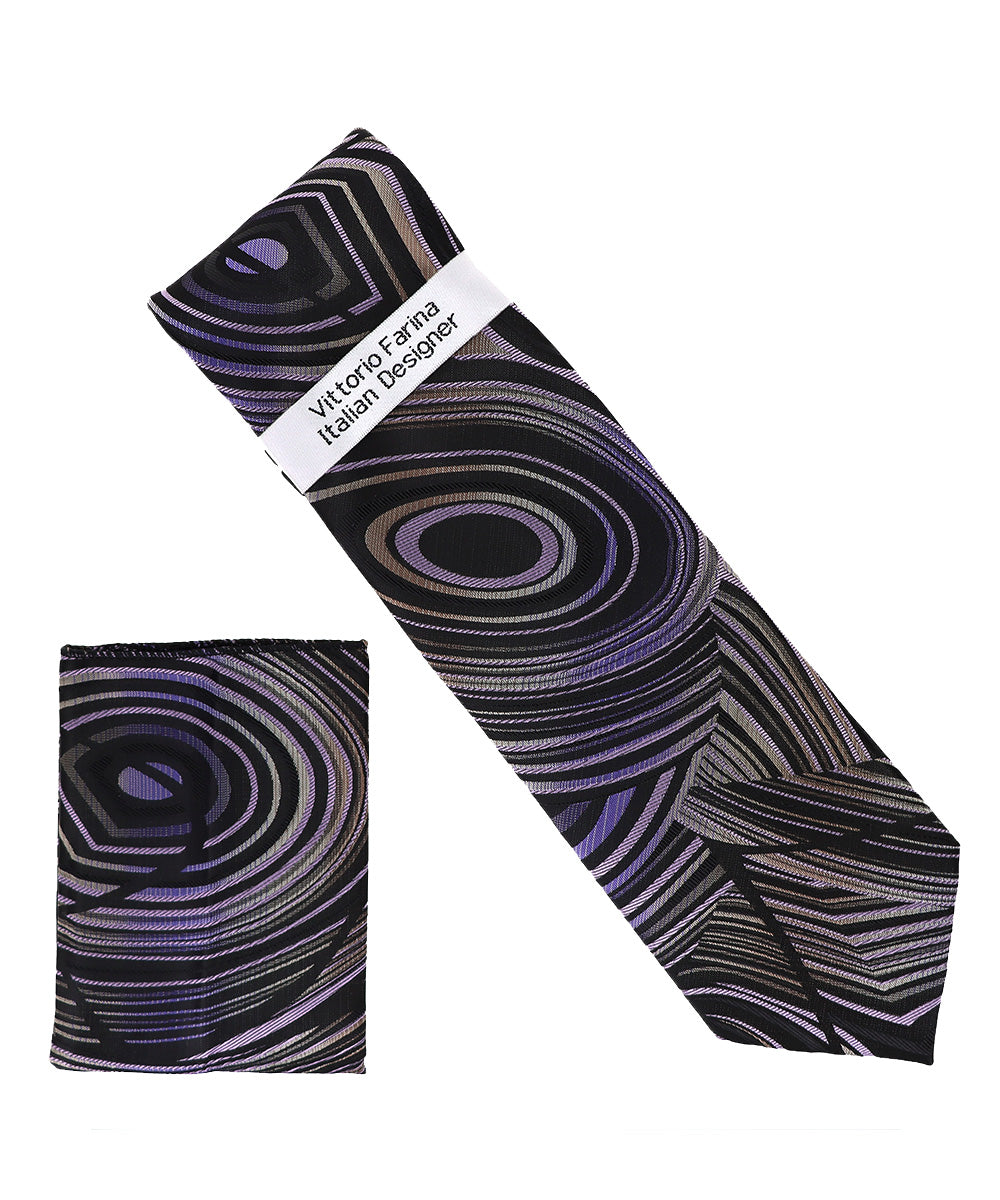 Vittorio Farina Men's Geometric Design Necktie &amp; Pocket Square