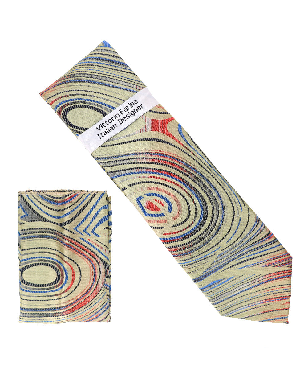 Vittorio Farina Men's Geometric Design Necktie &amp; Pocket Square