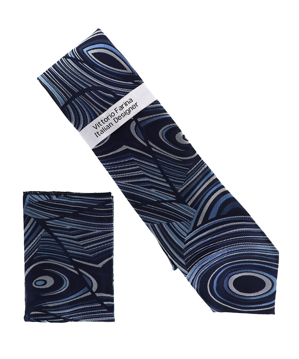 Vittorio Farina Men's Geometric Design Necktie &amp; Pocket Square