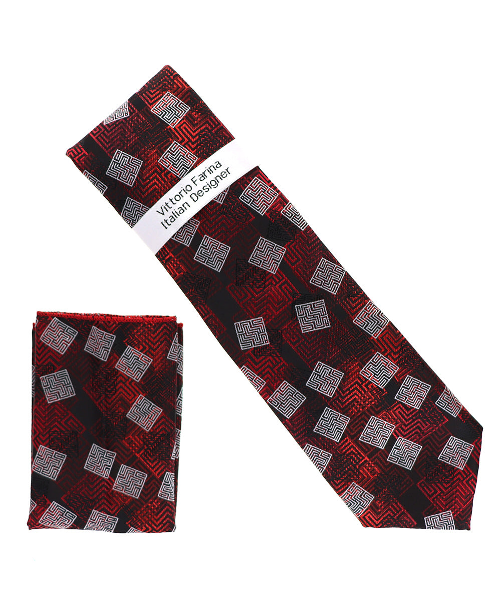 Vittorio Farina Men's Geometric Design Necktie &amp; Pocket Square