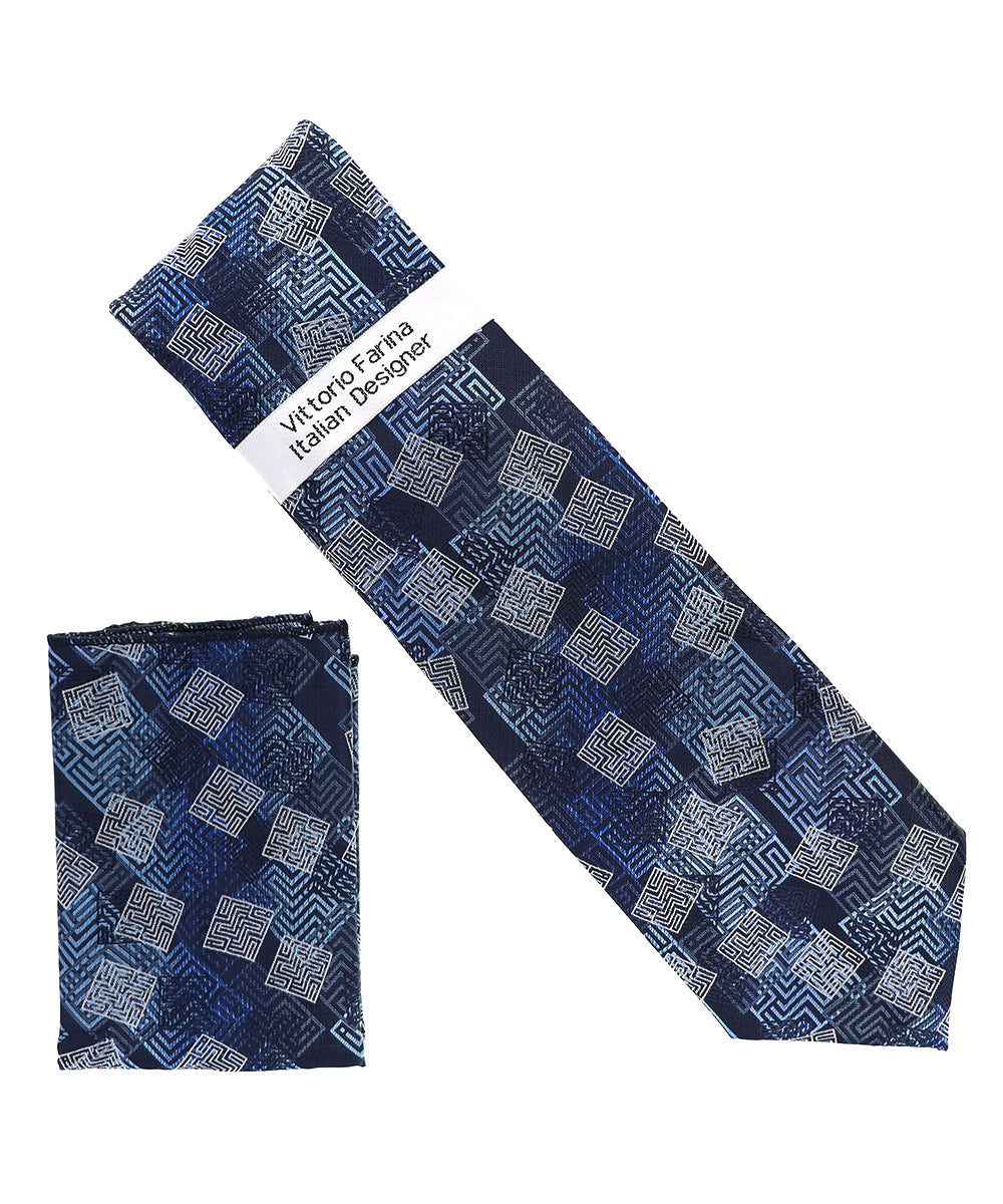 Vittorio Farina Men's Geometric Design Necktie &amp; Pocket Square