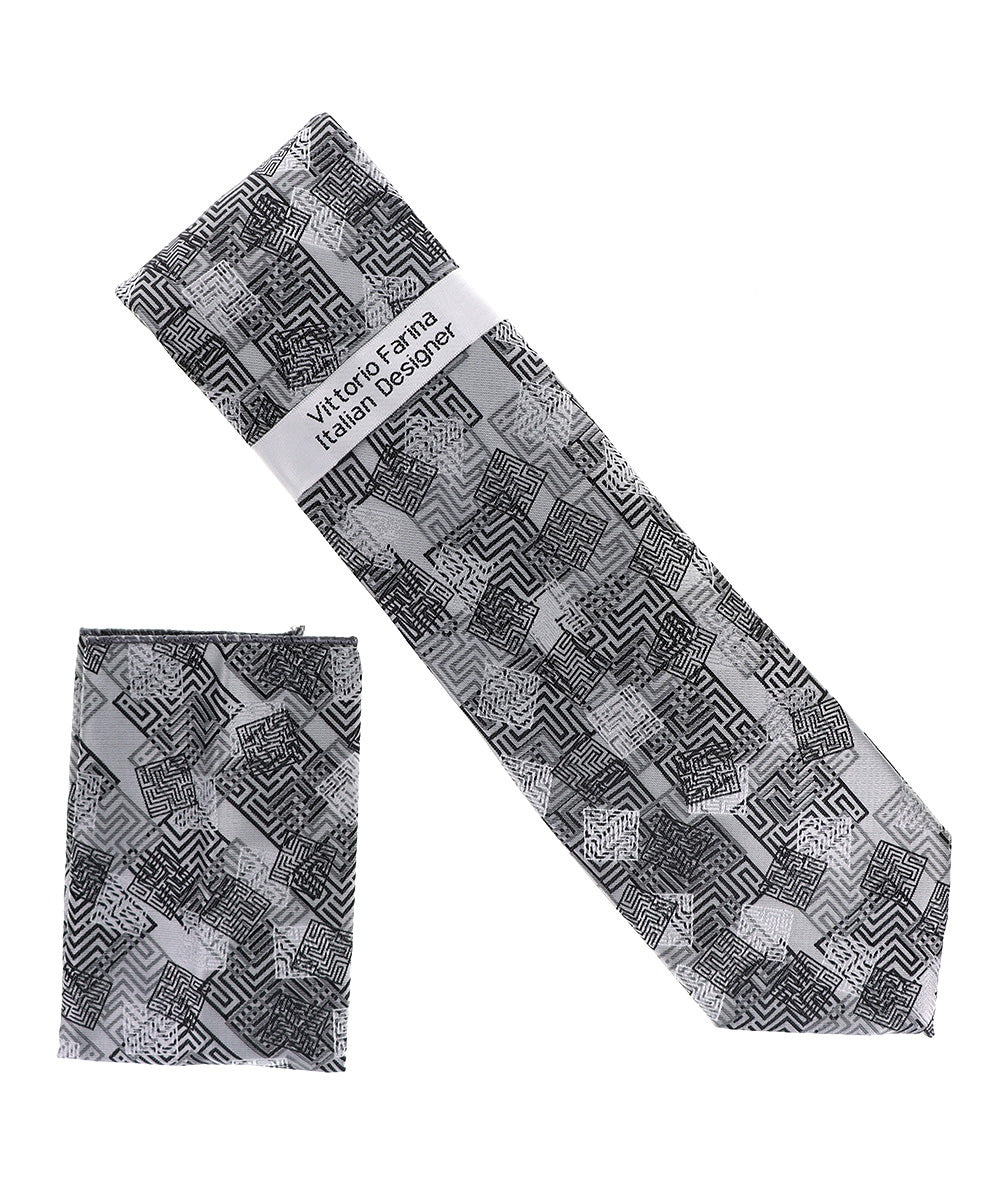 Vittorio Farina Men's Geometric Design Necktie &amp; Pocket Square