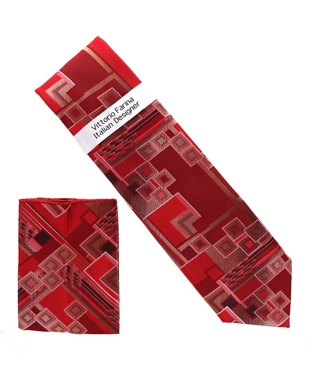 Vittorio Farina Men's Geometric Design Necktie &amp; Pocket Square