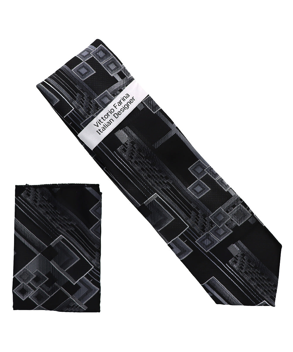 Vittorio Farina Men's Geometric Design Necktie &amp; Pocket Square