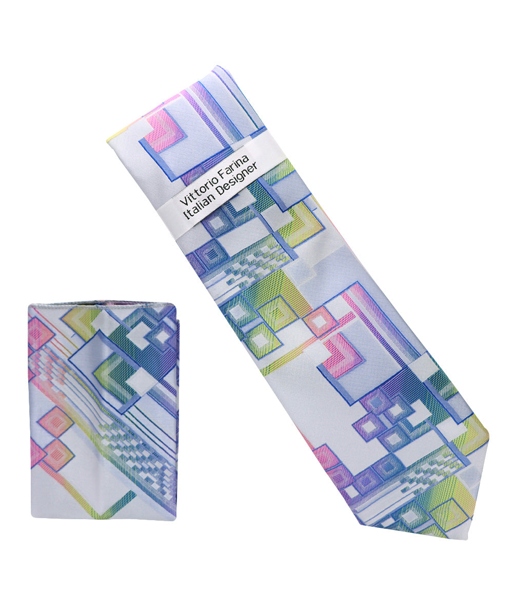 Vittorio Farina Men's Geometric Design Necktie &amp; Pocket Square