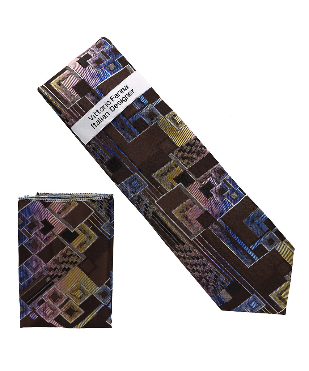Vittorio Farina Men's Geometric Design Necktie &amp; Pocket Square