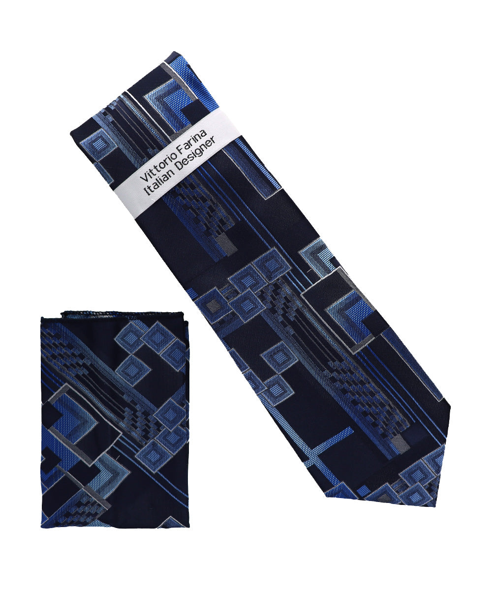 Vittorio Farina Men's Geometric Design Necktie &amp; Pocket Square