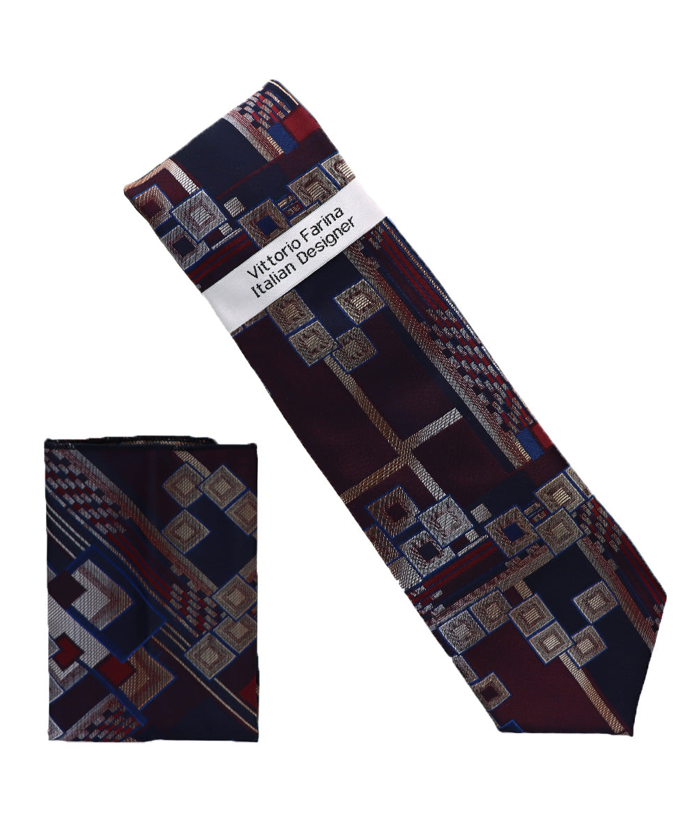 Vittorio Farina Men's Geometric Design Necktie &amp; Pocket Square